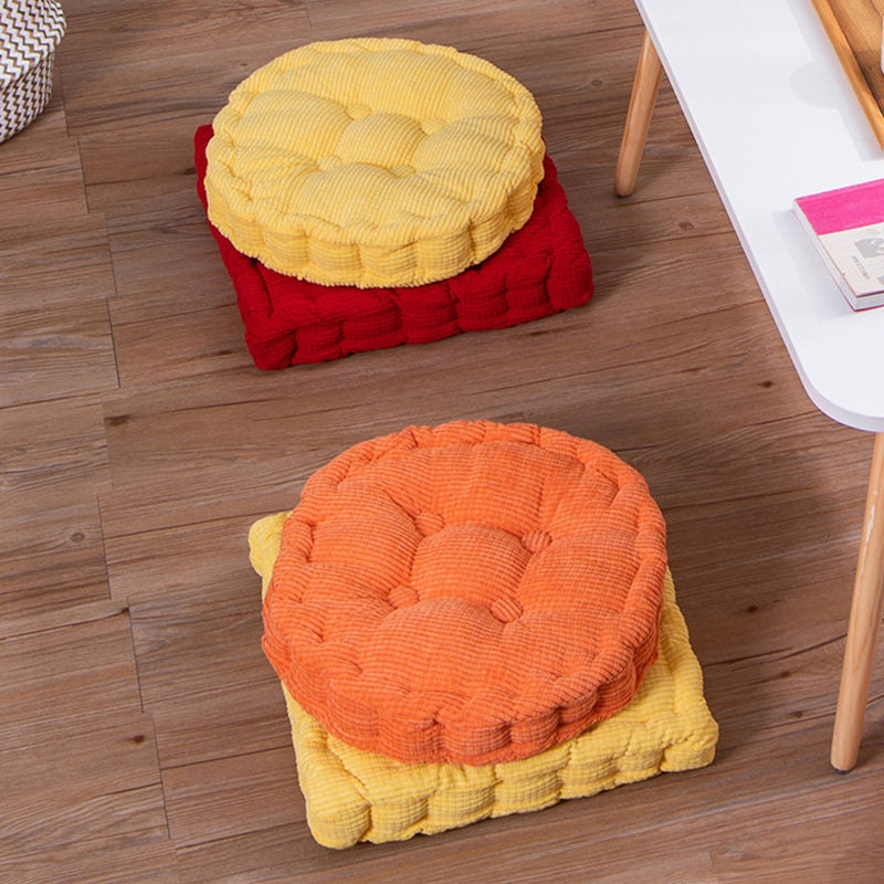4X Yellow Corduroy Square Plush Tufted Seat Cushion 50x50x8cm PP Cotton