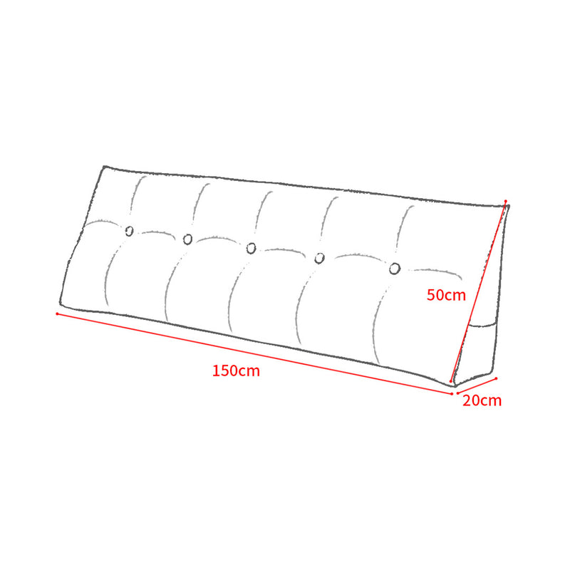 150cm Beige Triangular Wedge Pillow Headboard Backrest Cushion with Pocket