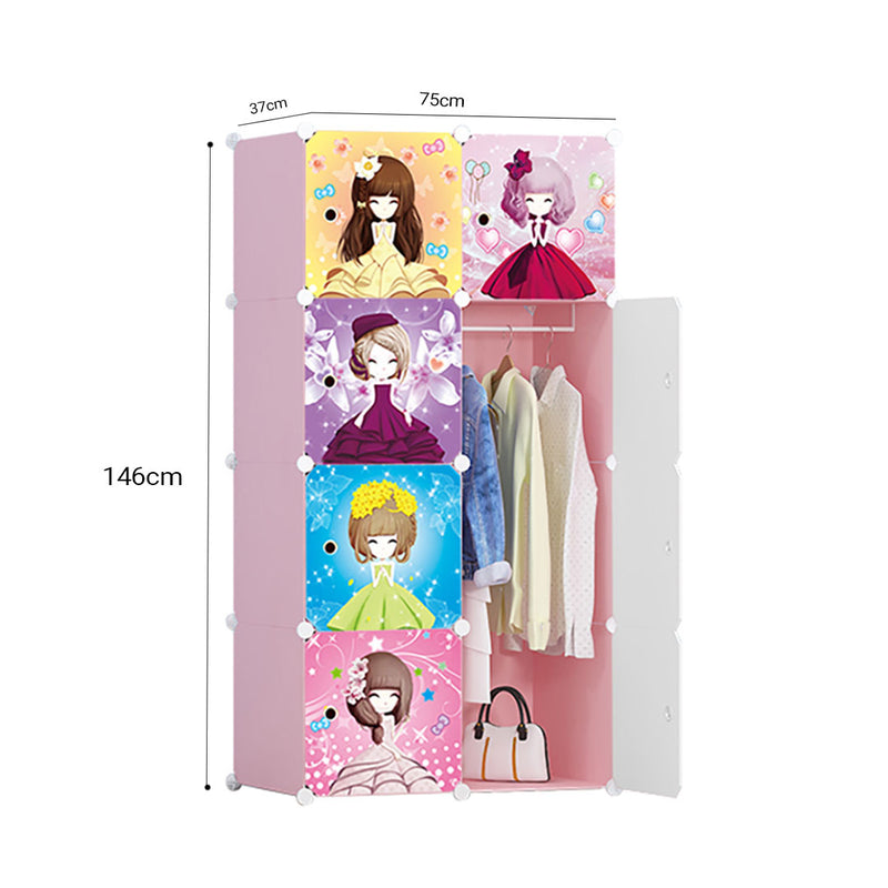 8 Cubes Princess Design Portable Wardrobe Polypropylene Panels 75x37x146cm Pink