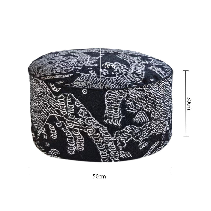 2X Black Velvet Cotton Round Pouffe 50x30CM Comfortable Elegant Footstool Seat