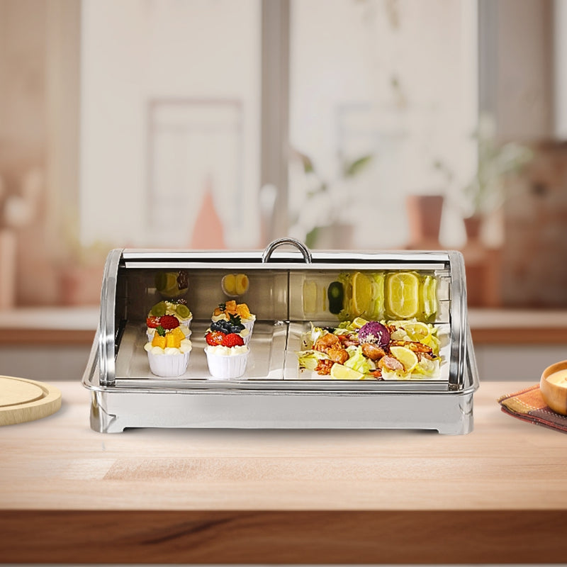 Ceramic Chafing Dish Stainless Steel Stand 59x38.5x7cm Silver 9L