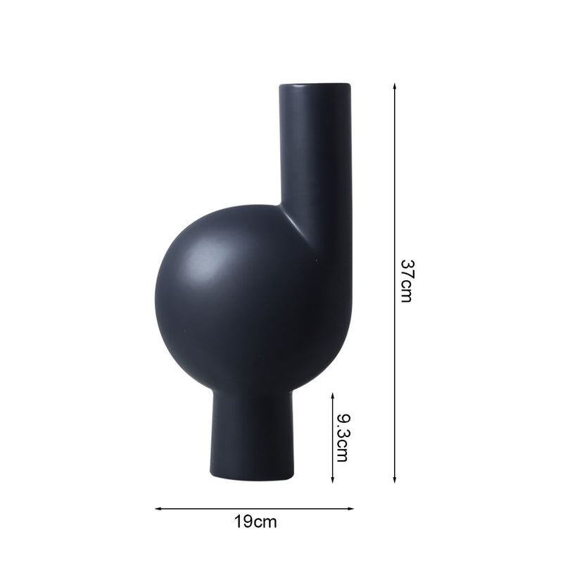 2X Ceramic Abstract Vase 19x9.3x37cm Narrow Neck Modern Black
