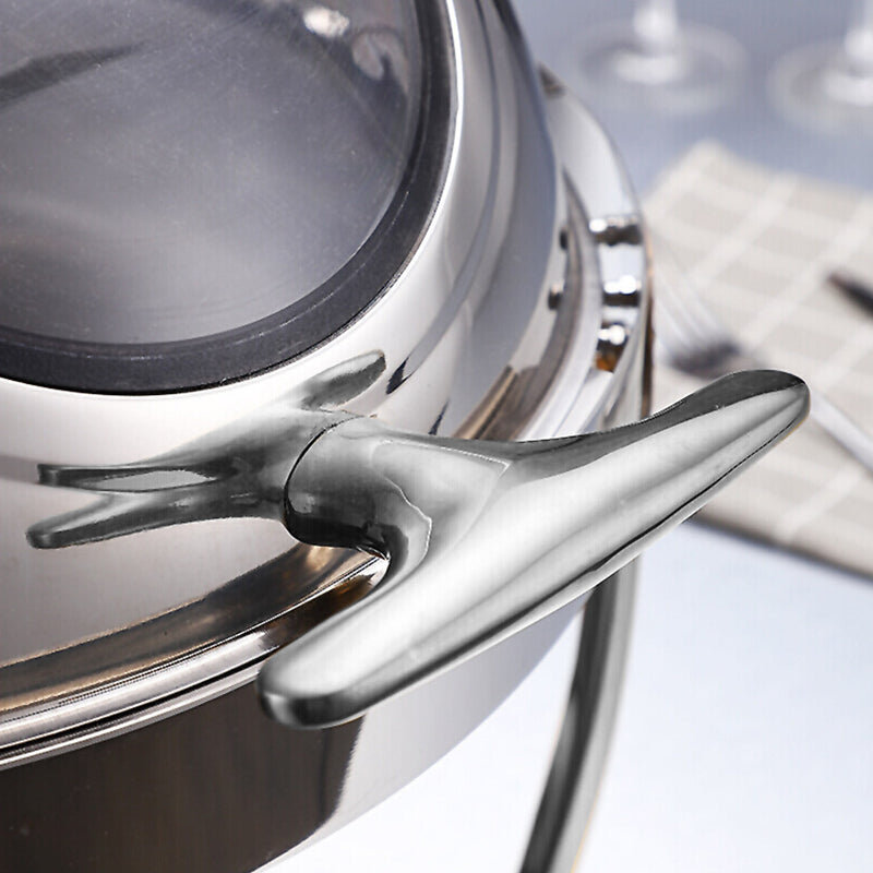 4X 6.5L Stainless Steel Round Roll Top Soup Tureen Chafing Dish With Window Lid