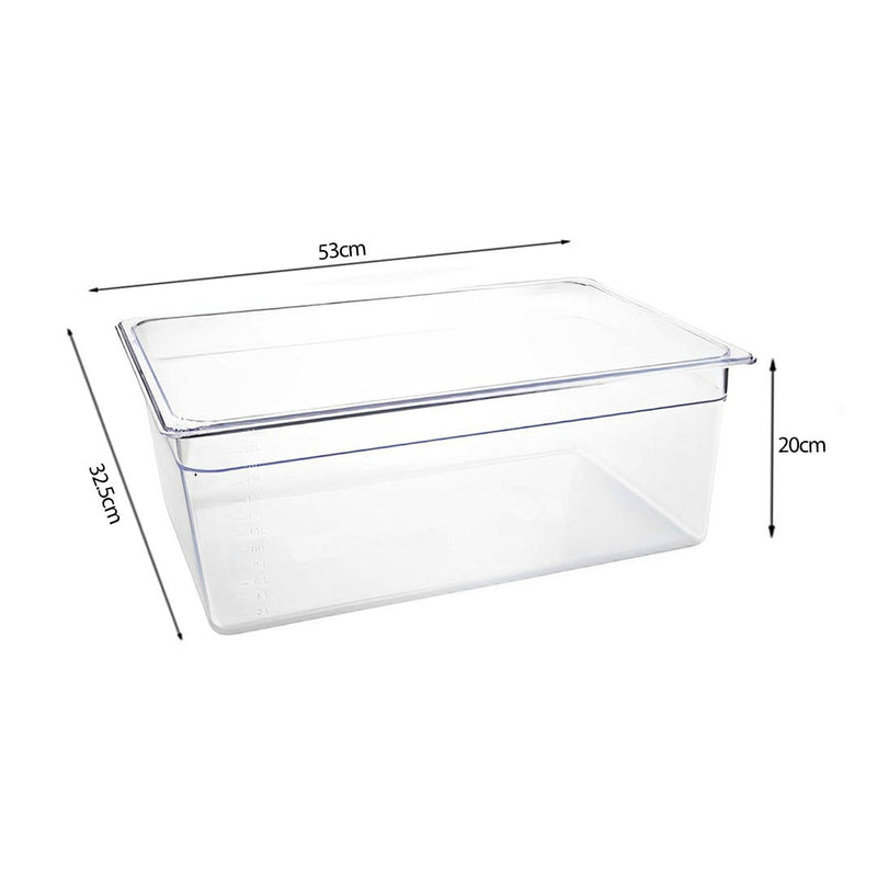 Gastronorm GN Pan 1/1 Polycarbonate Clear 200mm Depth Bundle of 6 With Lids