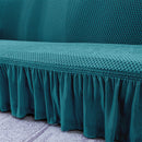 1 Seater Blue Sofa Cover Ruffled Skirt Polyester High Stretch Couch Protector