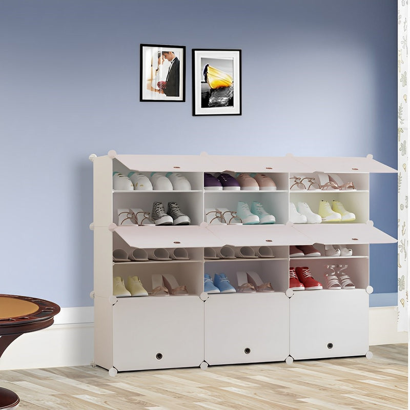 5 Tier 3 Column White Shoe Rack Organizer Stackable Footwear Storage Cabinet