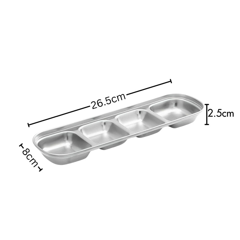 26cm Stainless Steel Four Compartment Divided Sauce Dish Silver