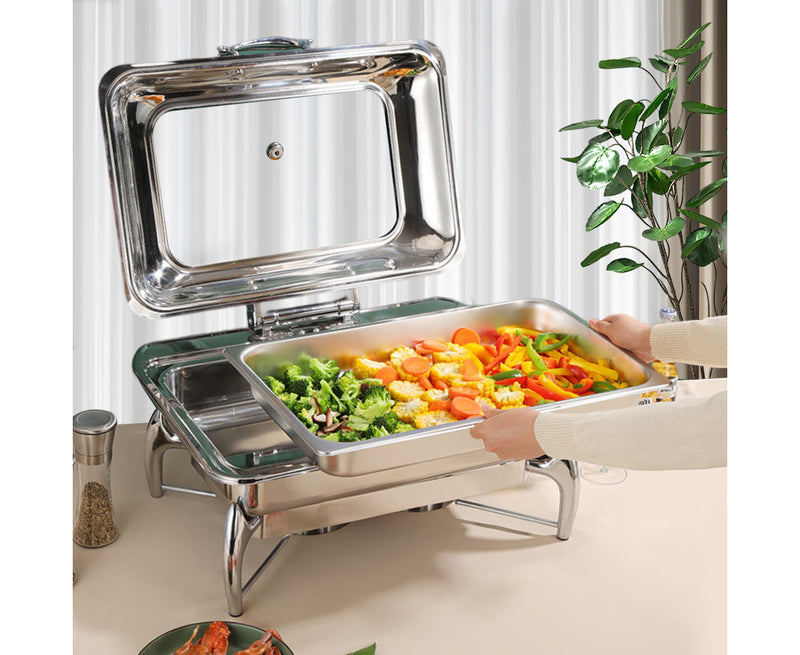 Stainless Steel Rectangular Chafing Dish 9L 58x45x21cm Buffet With Lid Silver