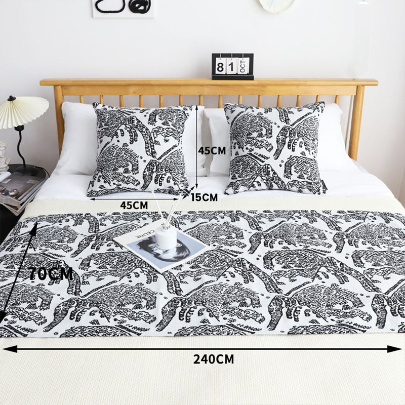 Bed Scarf Runner With 2 Cushions Polyester 70x240cm Black Set of 3 1.8m