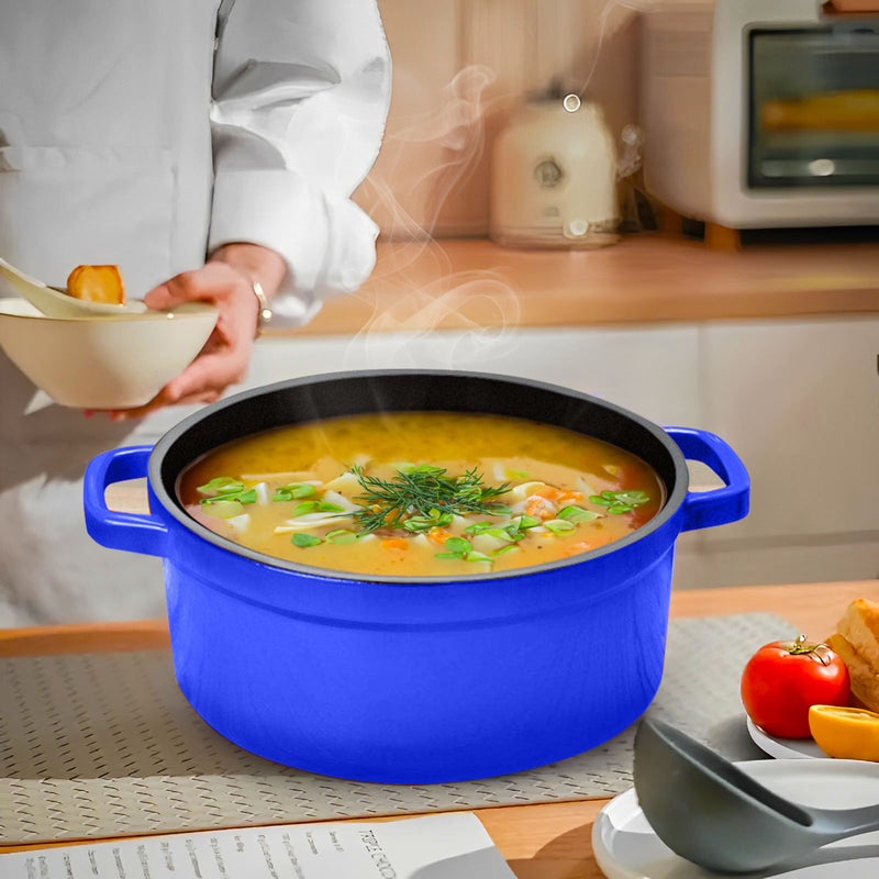 Cast Iron Enamel 24cm Casserole Stew Pot With Lid 3.6L Blue Dishwasher Safe
