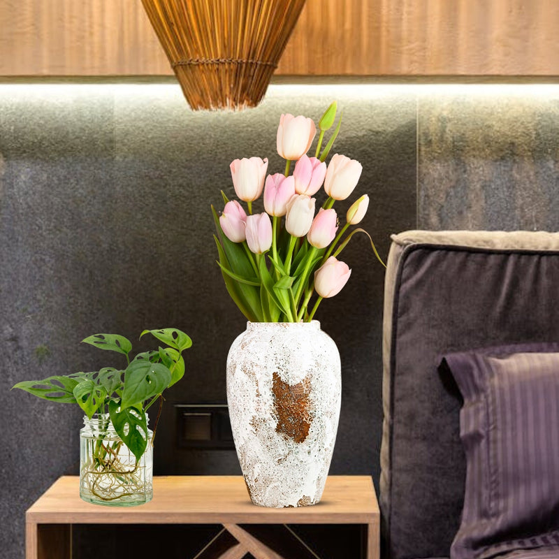 Medium White Ceramic Flower Vase 30cm H 19cm D Elegant Living Room Decor