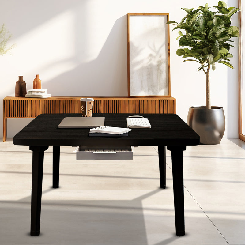 2X Black Portable Floor Table Particleboard Metal Mini Desk With Drawer
