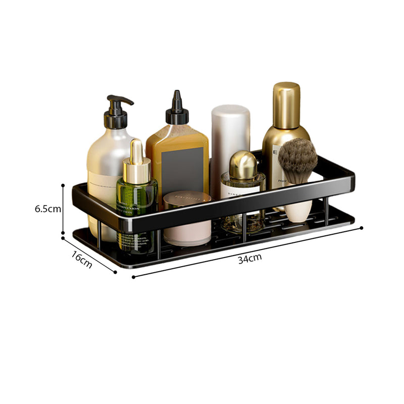 Aluminum Wall Mounted Bathroom Shelf Rack 34x16x6.5cm Black Adhesive Rust Proof