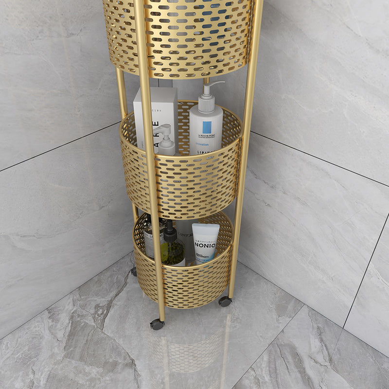3 Tier Metal Bathroom Shelf Gold 27x27x93cm 360 Degree Casters