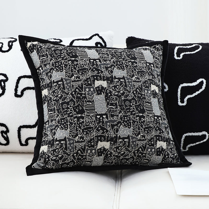 2X 45x45x14cm Polyester Teddy Fleece Throw Pillow Black Cat Design Square