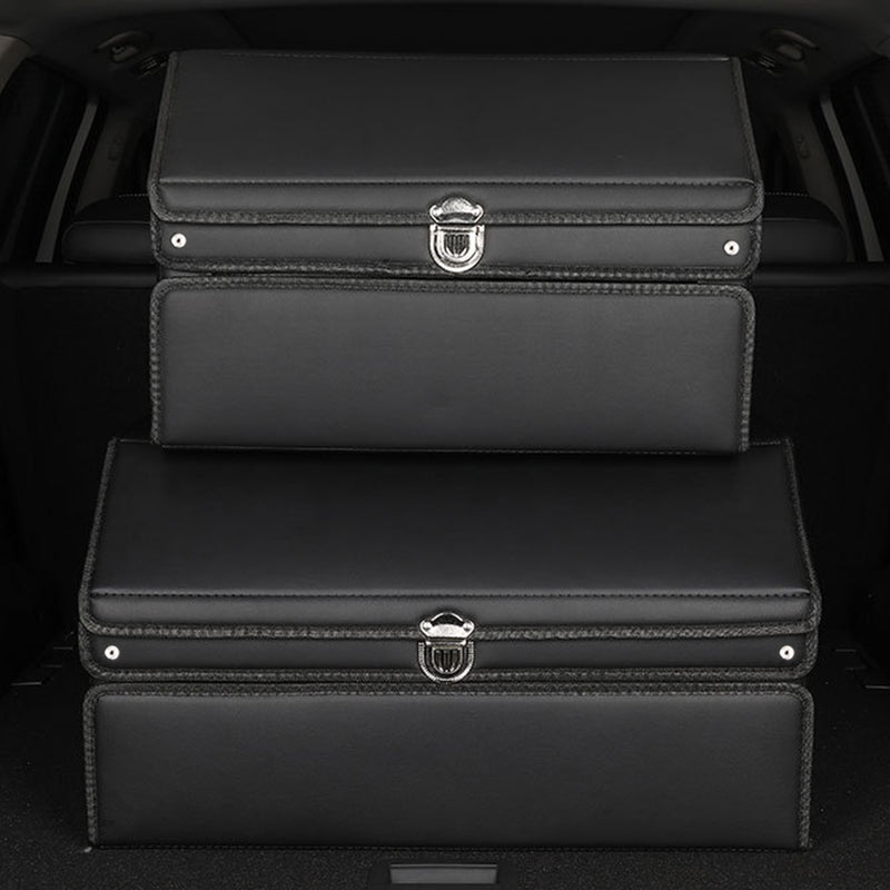 2X 60cm Leather Car Trunk Organizer Foldable Storage Box with Lock Black