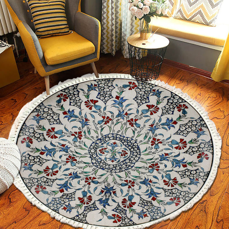 Luxury 120cm Mandala Area Rug Polyester Anti-Slip For Living Room Bedroom Decor