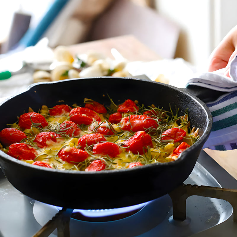 26cm Round Cast Iron Skillet Pan Sizzle Platter Non-stick With Handle