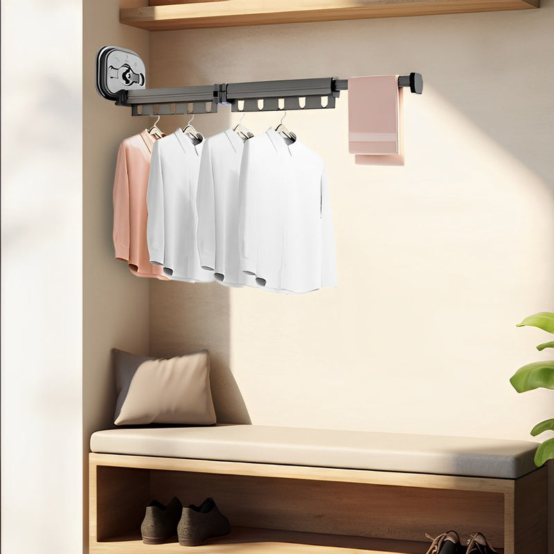2X Clothing Dry Rack Wall Mounted Aluminum Alloy 93.2cm Retractable Gray 10kg