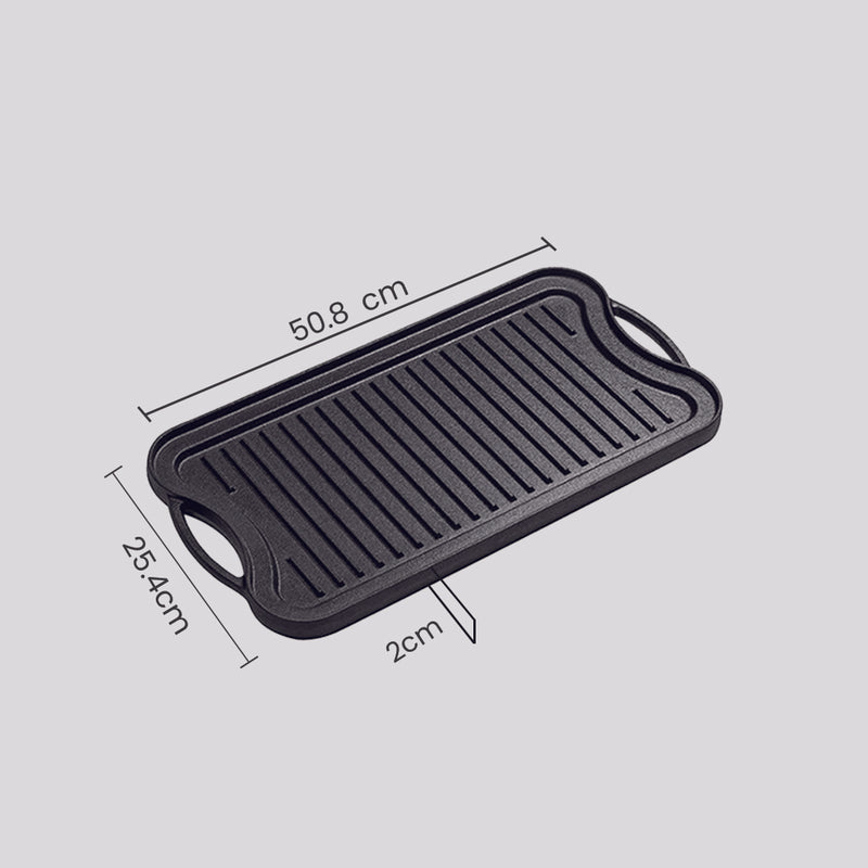 Cast Iron Ridged Griddle Pan 50.8cm Non Stick BBQ Stovetop Outdoor Cooking