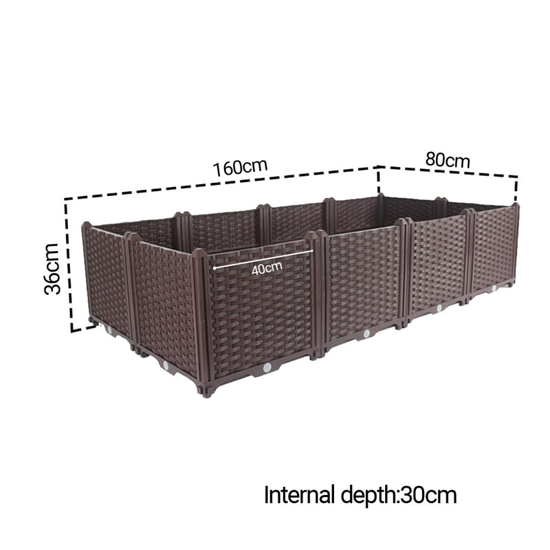 2X Raised Garden Bed Planter Box Plastic 160CM X 80CM Dark Brown Self Watering