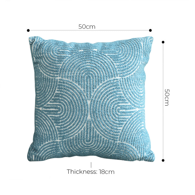 Blue Geometric Corded Throw Pillow Polyester Cotton 50x50x18cm Indoor Outdoor