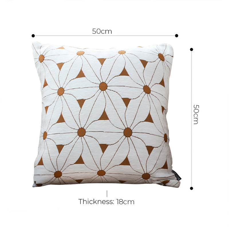 Throw Pillow Polyester Cotton 50x50x18cm Thick Plush Support White Brown