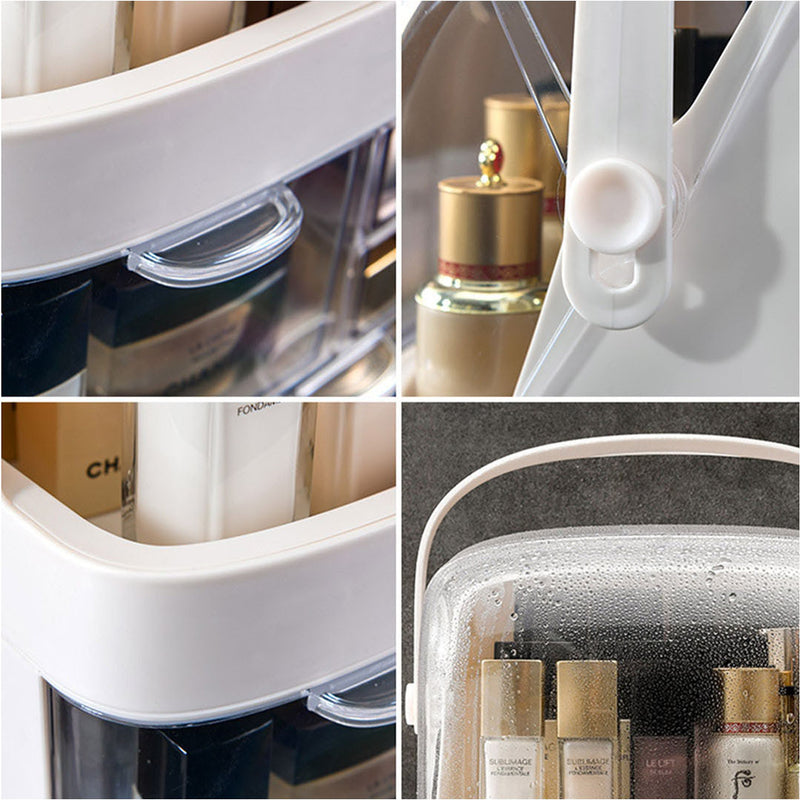 2X 2 Tier White Plastic Countertop Makeup Storage Organizer Clear Lid