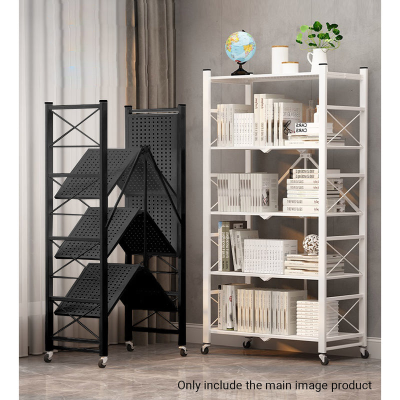 2X Black 4 Tier Foldable Carbon Steel Display Stand with Wheels Portable Shelves