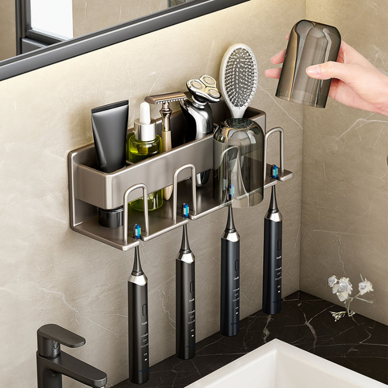 27cm Wall Mounted Bathroom Storage Rack Aluminum Waterproof Rustproof Gray