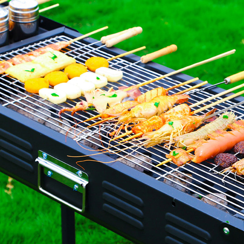2X 66cm Portable Folding Stainless Steel Charcoal Box Grill Black Camping