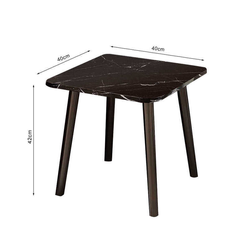 Black Ceramic Side Table Stone Pattern Metal Legs 40x40x42cm Compact