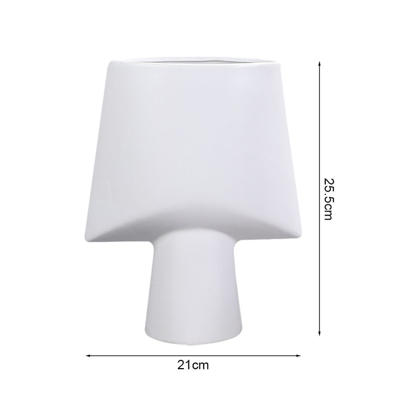 2X Ceramic Geometric Vases 21x25.5cm Small White Ornamental Decor
