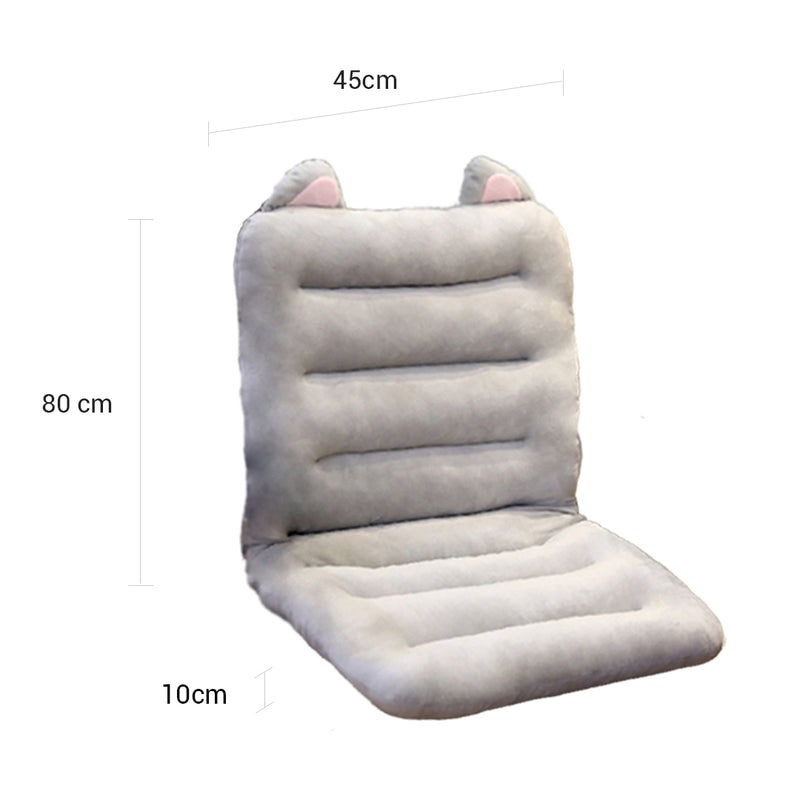 Grey Siamese Cushion With Cat Ears Office Chair Back Waist Support Decor 80cm