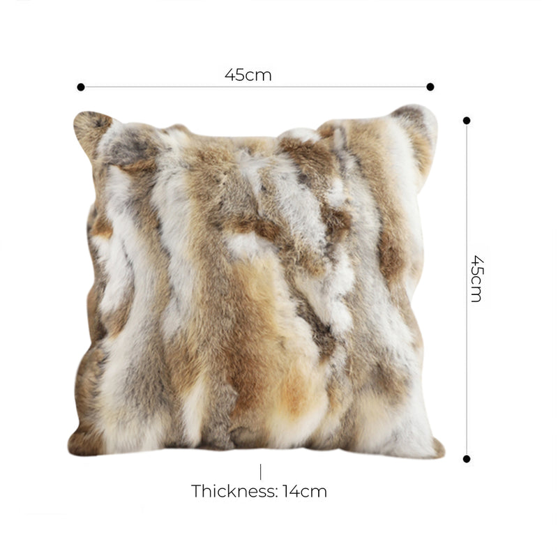 40x45x14cm Rabbit Fur Throw Pillow Square Thick Plush Coffee
