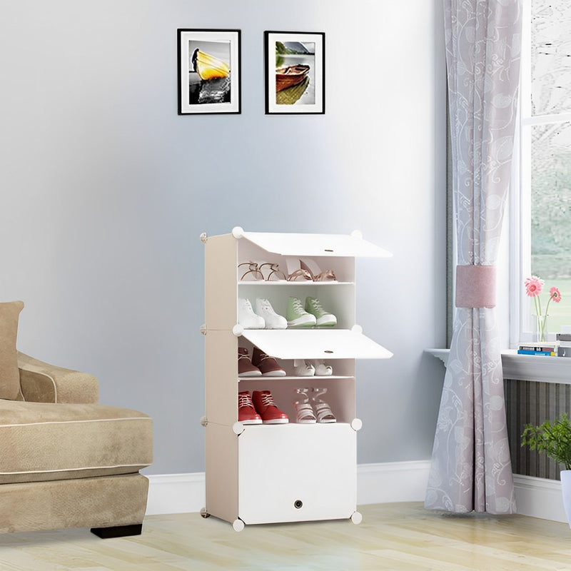5 Tier White Plastic Shoe Rack Organizer Stackable With Cover 42x32x95.5cm