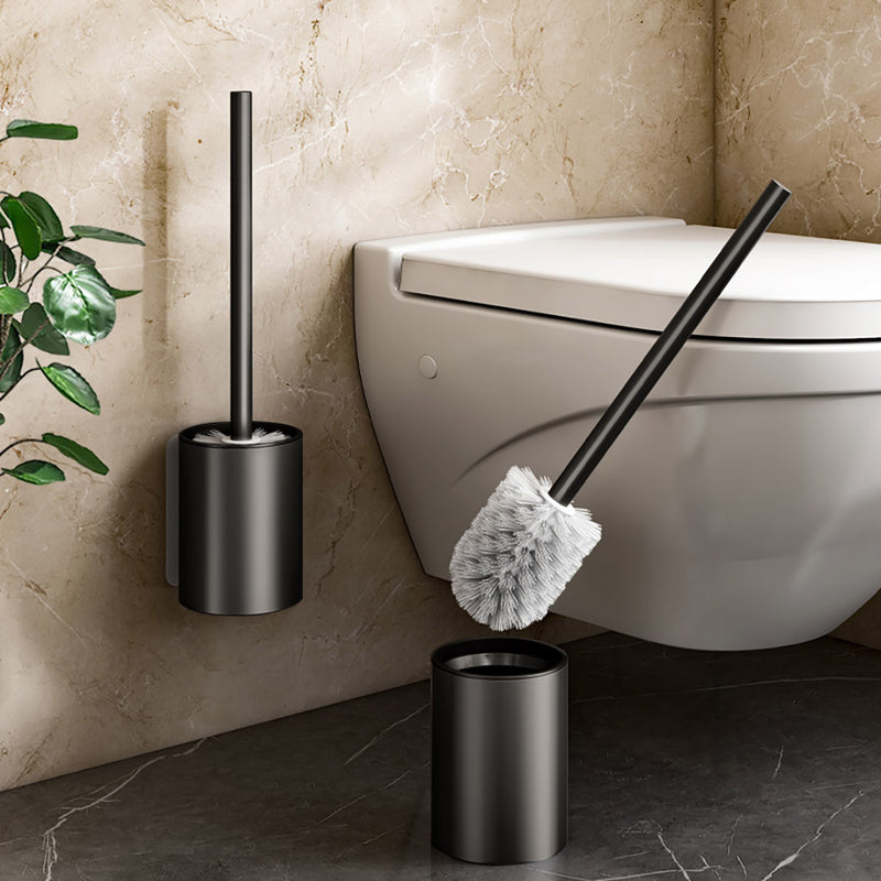 2X Wall-Mounted Toilet Brush with Holder Aluminum Rust-Resistant Black