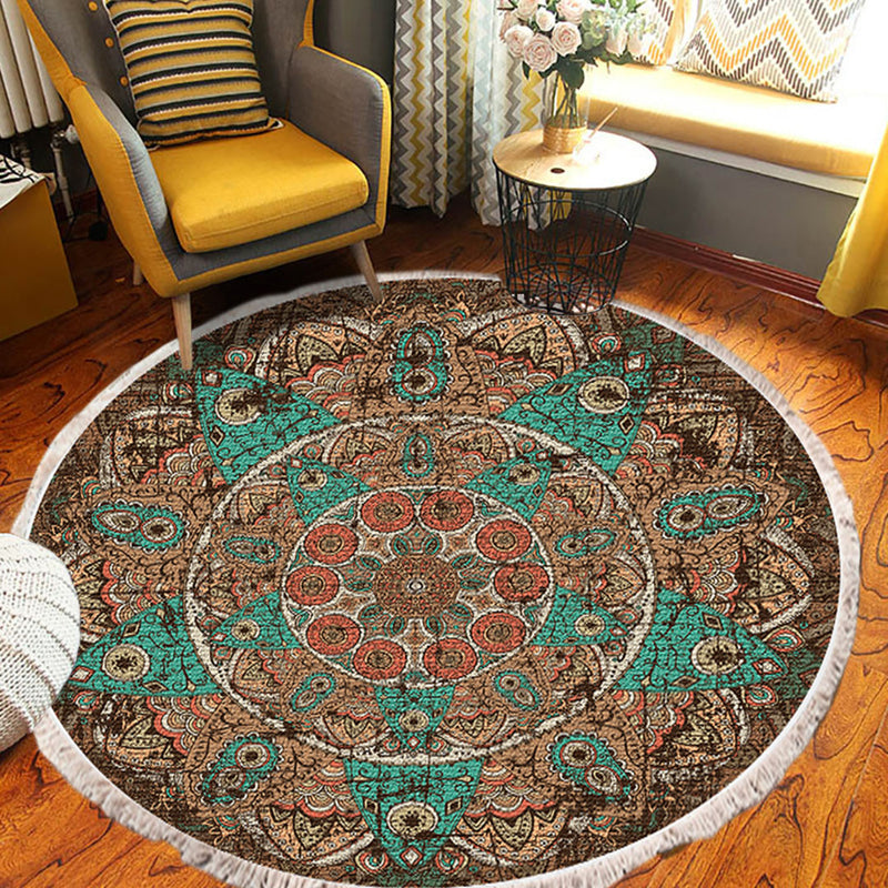 90cm Round Mandala Area Rug Polyester Thick Plush Anti Slip Backing