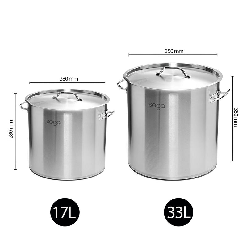 Stainless Steel Stock Pot 17L 33L Heavy Duty Commercial Grade Easy Clean