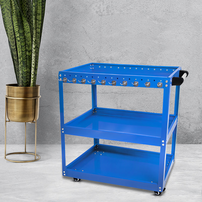 2X 3 Tier Tool Cart Cold Rolled Steel 66x36x73cm 40kg Per Tier Blue Hooks