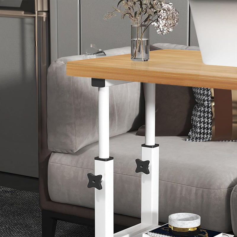 Walnut Bedside Table 40x80cm With Wheels White Metal Frame Laptop Desk
