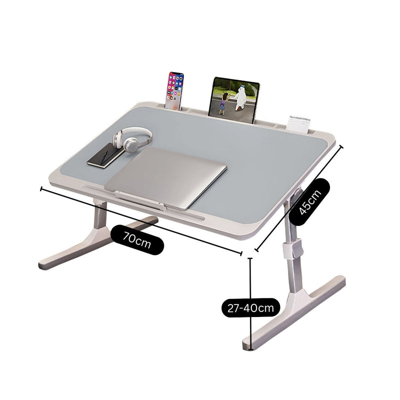 2X Portable Foldable Grey Small Laptop Bed Table Adjustable Height 70X45cm