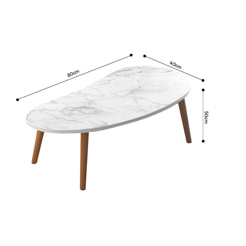 2X White Stone Pattern Nordic Coffee Table Modern Design 80x40cm Wood Legs