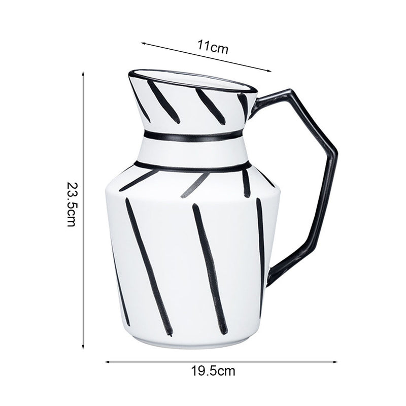 2X Ceramic Pitcher Vase 23.5x19.5cm Black White Striped With Handle