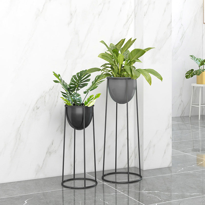2X 50cm Round Wire Metal Plant Stand With Detachable Enamel Pot Black