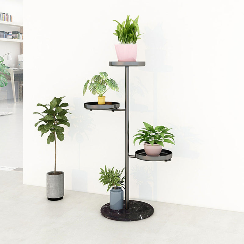 2X 3 Tier Metal Round Plant Stand With Marble Base Black 32x22x88cm