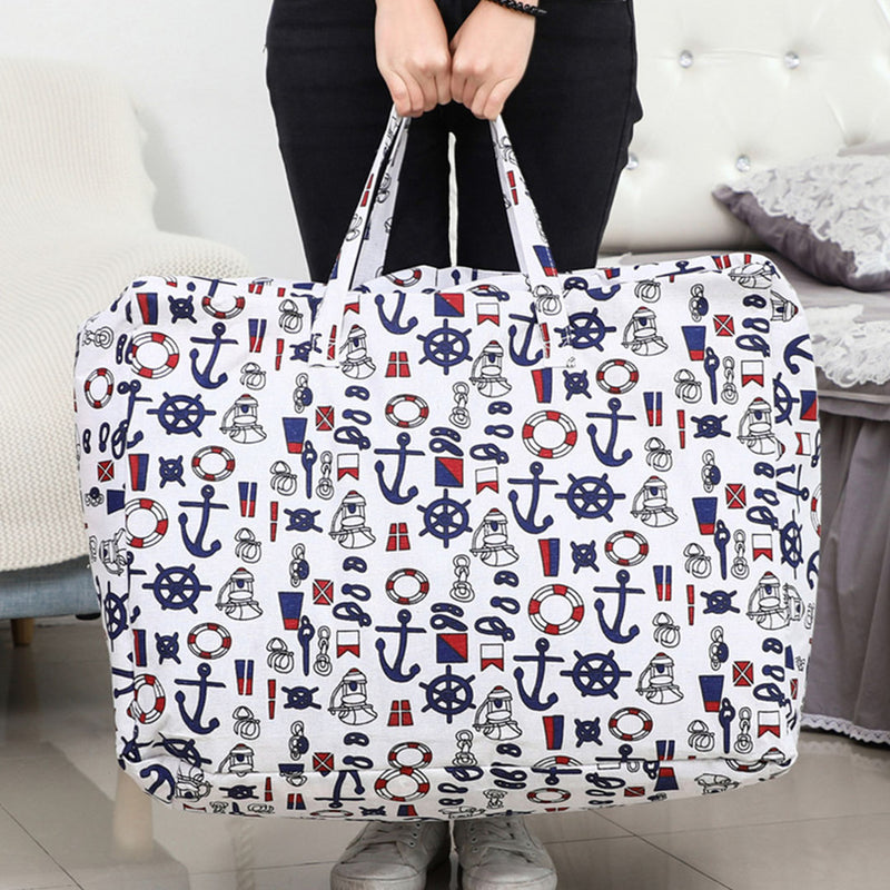 Large Foldable Travel Storage Bag Double Zipper Nautical Icons 60cmx24cmx40cm