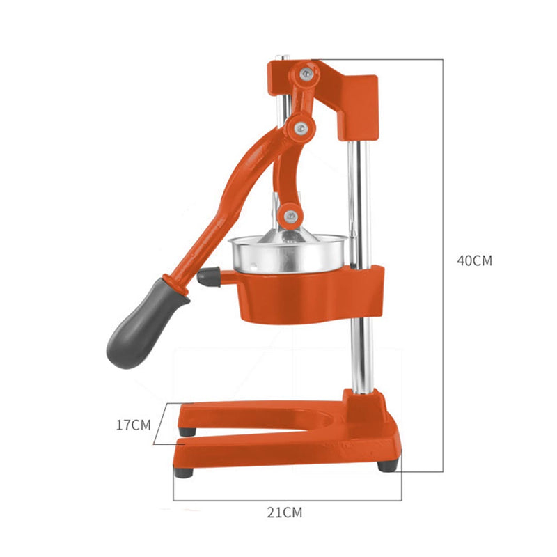 Commercial Manual Hand Press Juicer Cast Iron Base 304 Stainless Steel Cone Orange
