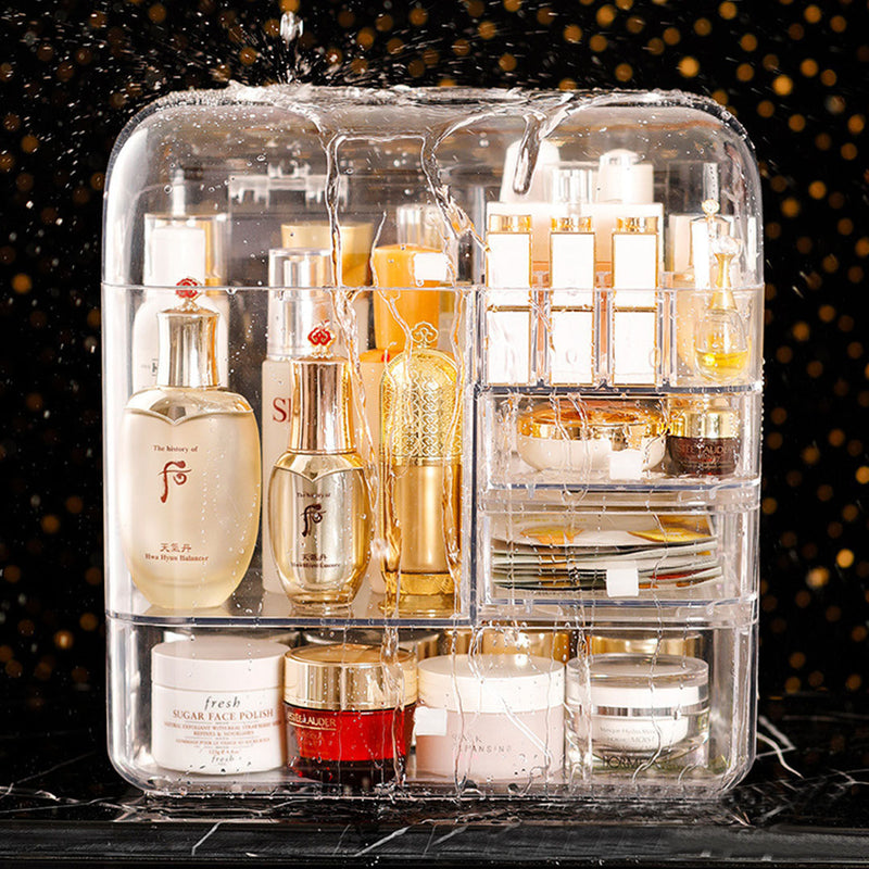2X Transparent Plastic Makeup Storage Box Drawer With Lid 32.5x21x34cm