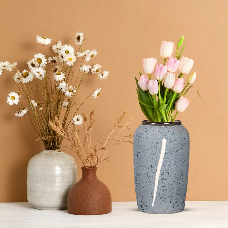 Medium Ceramic Flower Vase 30x19cm Grey Handcrafted Elegant Home Decor